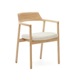 Kave Home Chenille Eetkamerstoelen|Eetkamerstoelen Met Armleuning|Eetkamerstoel Alocs Eikenhout en chenille