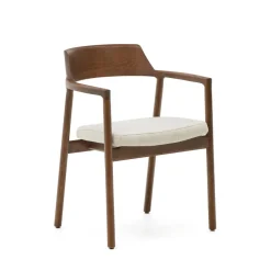 Kave Home Chenille Eetkamerstoelen|Eetkamerstoelen Met Armleuning|Eetkamerstoel Alocs Eikenhout en chenille
