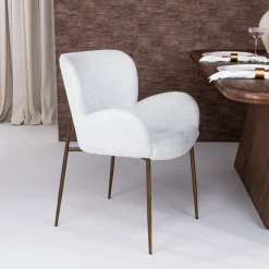 Richmond Interiors Chenille Eetkamerstoelen|Beige Eetkamerstoelen|Eetkamerstoel Amber Chenille, kleur Crème Cru00e8me