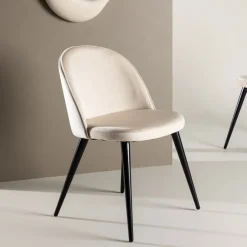 Nohr Eetkamerstoelen Velvet / Fluweel|Beige Eetkamerstoelen|Eetkamerstoel Amon Velvet met zwarte poot