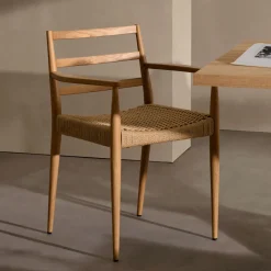 Kave Home Eetkamerstoelen Met Armleuning|Eetkamerstoel Analy Eikenhout en touw, Met armleuning