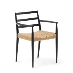 Kave Home Eetkamerstoelen Met Armleuning|Eetkamerstoel Analy Eikenhout en touw, Met armleuning