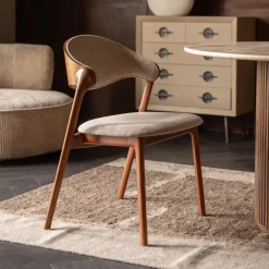 Dutchbone Eetkamerstoelen Zonder Armleuning|Eetkamerstoel Babington Stof en beukenhout