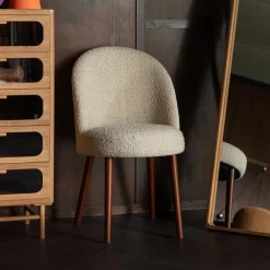 Dutchbone Beige Eetkamerstoelen|Eetkamerstoelen Bouclé / Teddy|Eetkamerstoel Barbara Bouclé Beige