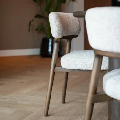 Richmond Interiors Beige Eetkamerstoelen|Eetkamerstoelen Zonder Armleuning|Eetkamerstoel Basker Linear stof, kleur Naturel