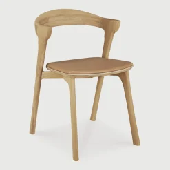 Ethnicraft Eetkamerstoelen Met Leer Of Kunstleer|Eetkamerstoelen Zonder Armleuning|Eetkamerstoel Bok Gevernist Eikenhout en Leder, kleur Naturel