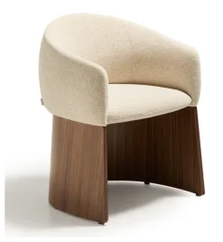 Kave Home Chenille Eetkamerstoelen|Beige Eetkamerstoelen|Eetkamerstoel Bosca Chenille en walnoot