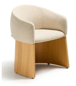 Kave Home Chenille Eetkamerstoelen|Beige Eetkamerstoelen|Eetkamerstoel Bosca Chenille en eiken, kleur Beige