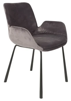 Zuiver Eetkamerstoelen Velvet / Fluweel|Eetkamerstoelen Met Armleuning|Eetkamerstoel Brit Velvet Donkergrijs