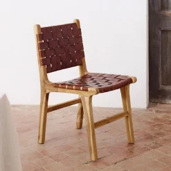 Kave Home Eetkamerstoelen Met Leer Of Kunstleer|Eetkamerstoelen Zonder Armleuning|Eetkamerstoel Calixta Hout en leder