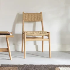 Dutchbone Eetkamerstoelen Zonder Armleuning|Eetkamerstoel Cecile Gevlochten touw, kleur Naturel