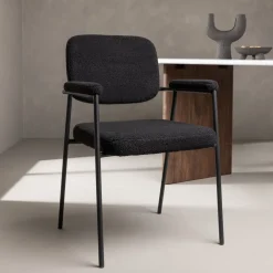 Nohr Eetkamerstoelen Bouclé / Teddy|Eetkamerstoelen Met Armleuning|Eetkamerstoel Chemere Bouclé, kleur Zwart