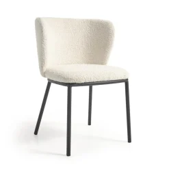 Kave Home Eetkamerstoelen Bouclé / Teddy|Eetkamerstoelen Zonder Armleuning|Eetkamerstoel Ciselia Bouclé Wit