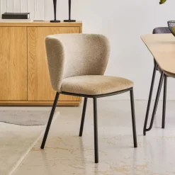 Kave Home Chenille Eetkamerstoelen|Beige Eetkamerstoelen|Eetkamerstoel Ciselia Chenille