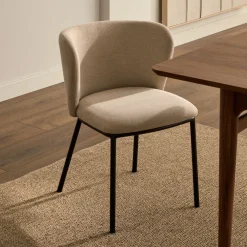 Kave Home Chenille Eetkamerstoelen|Beige Eetkamerstoelen|Eetkamerstoel Ciselia Chenille