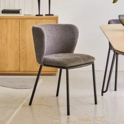 Kave Home Chenille Eetkamerstoelen|Beige Eetkamerstoelen|Eetkamerstoel Ciselia Chenille