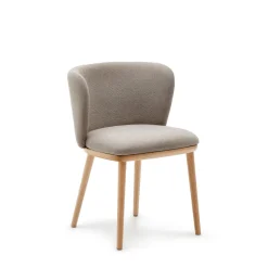 Kave Home Chenille Eetkamerstoelen|Beige Eetkamerstoelen|Eetkamerstoel Ciselia Chenille en essenhout