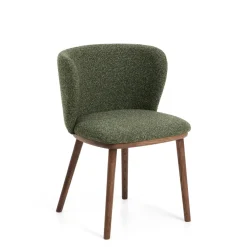 Kave Home Chenille Eetkamerstoelen|Eetkamerstoelen Zonder Armleuning|Eetkamerstoel Ciselia Grof Chenille en Walnoot