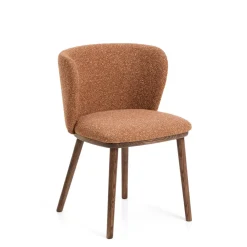 Kave Home Chenille Eetkamerstoelen|Eetkamerstoelen Zonder Armleuning|Eetkamerstoel Ciselia Grof Chenille en Walnoot