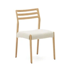 Kave Home Chenille Eetkamerstoelen|Eetkamerstoelen Zonder Armleuning|Eetkamerstoel Cudia Eikenhout en chenille