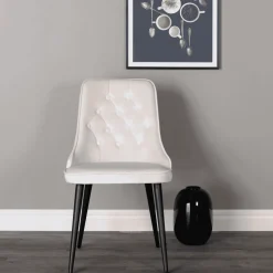 Nohr Eetkamerstoelen Velvet / Fluweel|Beige Eetkamerstoelen|Eetkamerstoel Damar Velvet, Zwart onderstel