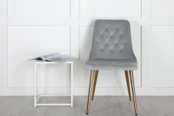 Nohr Eetkamerstoelen Velvet / Fluweel|Beige Eetkamerstoelen|Eetkamerstoel Damar Velvet, Messing onderstel
