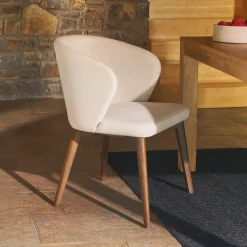 Kave Home Beige Eetkamerstoelen|Eetkamerstoelen Met Armleuning|Eetkamerstoel Darice Walnoot onderstel