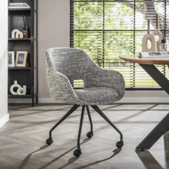LifestyleFurn Beige Eetkamerstoelen|Draaibare Eetkamerstoelen|Eetkamerstoel Deonte Op wieltjes