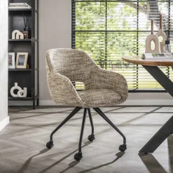 LifestyleFurn Beige Eetkamerstoelen|Draaibare Eetkamerstoelen|Eetkamerstoel Deonte Op wieltjes