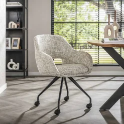 LifestyleFurn Beige Eetkamerstoelen|Draaibare Eetkamerstoelen|Eetkamerstoel Deonte Op wieltjes
