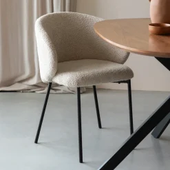 ZILT Eetkamerstoelen Bouclé / Teddy|Eetkamerstoelen Zonder Armleuning|Eetkamerstoel Dondrea Bouclé, kleur Off White