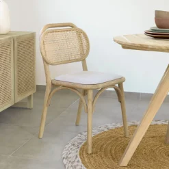 Kave Home Eetkamerstoelen Zonder Armleuning|Eetkamerstoel Doriane Eikenhout en Rotan