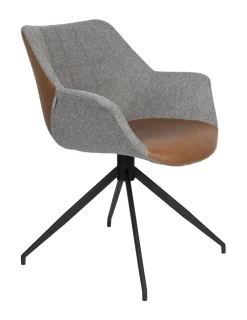 Zuiver Draaibare Eetkamerstoelen|Eetkamerstoelen Met Armleuning|Eetkamerstoel Doulton Draaibaar Stof / PU, kleur Grijs / Bruin