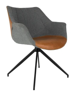 Zuiver Eetkamerstoelen Met Leer Of Kunstleer|Eetkamerstoelen Met Armleuning|Eetkamerstoel Doulton PU en stof, kleur Grijs/ Bruin