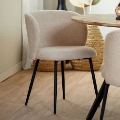 Light & Living Beige Eetkamerstoelen|Eetkamerstoelen Bouclé / Teddy|Eetkamerstoel Elyna Teddy, kleur Beige