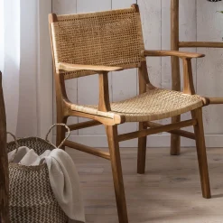 Artistiq Living Eetkamerstoelen Met Armleuning|Eetkamerstoel Ervin Teakhout en rotan