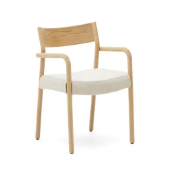 Kave Home Chenille Eetkamerstoelen|Eetkamerstoelen Met Armleuning|Eetkamerstoel Falconera Eikenhout en chenille