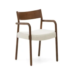 Kave Home Chenille Eetkamerstoelen|Eetkamerstoelen Met Armleuning|Eetkamerstoel Falconera Eikenhout en chenille