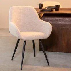 LABEL51 Eetkamerstoelen Bouclé / Teddy|Eetkamerstoelen Met Armleuning|Eetkamerstoel Fender Bouclé, kleur Naturel