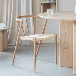 ZILT Beige Eetkamerstoelen|Eetkamerstoelen Zonder Armleuning|Eetkamerstoel Fraidy Houtlook en rotan