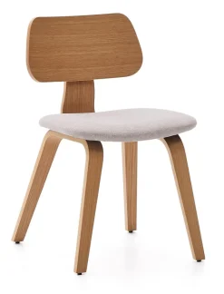 Kave Home Beige Eetkamerstoelen|Eetkamerstoelen Zonder Armleuning|Eetkamerstoel Gena Rubberhout en stof