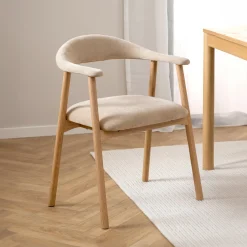 Bendt Chenille Eetkamerstoelen|Beige Eetkamerstoelen|Eetkamerstoel Gerado Eikenhout en chenille, kleur Beige