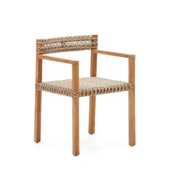 Kave Home Terrasstoelen|Beige Eetkamerstoelen|Eetkamerstoel Giverola hout en gevlochten touw Teak