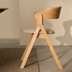 Kave Home Beige Eetkamerstoelen|Eetkamerstoelen Met Armleuning|Eetkamerstoel Godia Essen en rubberhout