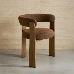 Kave Home Beige Eetkamerstoelen|Eetkamerstoelen Met Armleuning|Eetkamerstoel Granite Chenille en noten essenhout