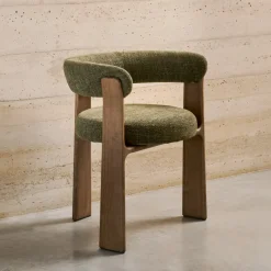 Kave Home Beige Eetkamerstoelen|Eetkamerstoelen Met Armleuning|Eetkamerstoel Granite Chenille en noten essenhout