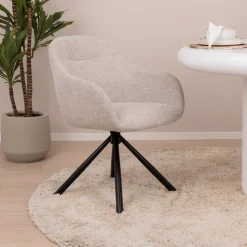 WOOOD Chenille Eetkamerstoelen|Beige Eetkamerstoelen|Eetkamerstoel Grant-Jaki Chenille, kleur Zand