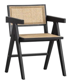 WOOOD Eetkamerstoelen Met Armleuning|Eetkamerstoel Gunn Rotan Zwart