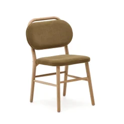 Kave Home Chenille Eetkamerstoelen|Beige Eetkamerstoelen|Eetkamerstoel Helda Chenille en eikenhout