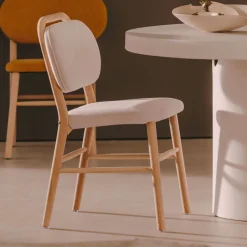 Kave Home Chenille Eetkamerstoelen|Beige Eetkamerstoelen|Eetkamerstoel Helda Chenille en eikenhout